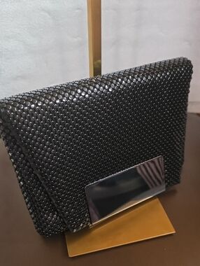 Whiting & Davis Like New Black Metal Mesh gunmetal Chain Crossbody/clutch